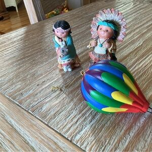 Colorful Hot Air Balloon Figurine with Native American Dolls